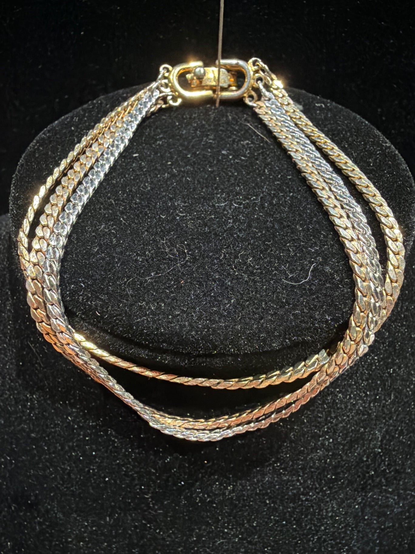 Vtg MONET 3-strand, 2- tone bracelet 7.5”