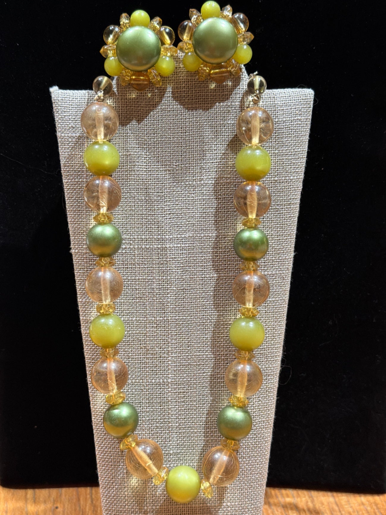 Vtg Green Choker / Clip Earring Set