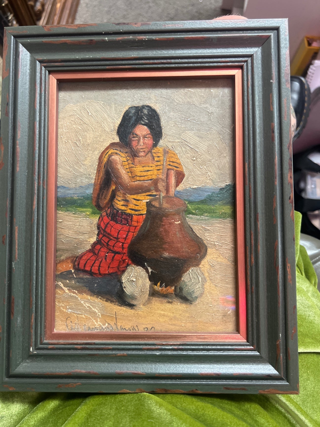 Hand painted Indian Cooking with signature 
