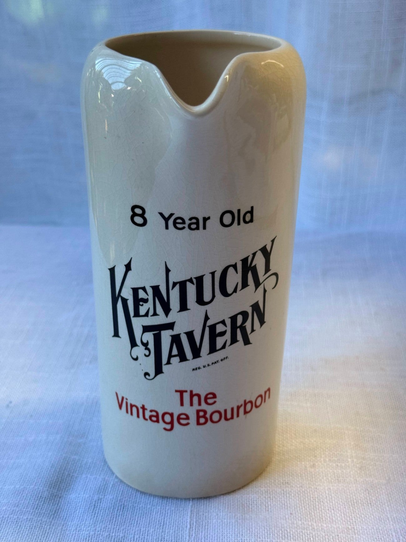 Vintage Kentucky Tavern 8 Year Old Bourbon Ceramic Water Pitcher | Recessed Grip Barware