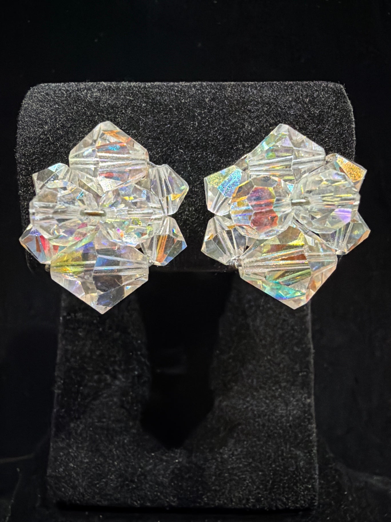 Vintage AB clear cluster earrings clip on
