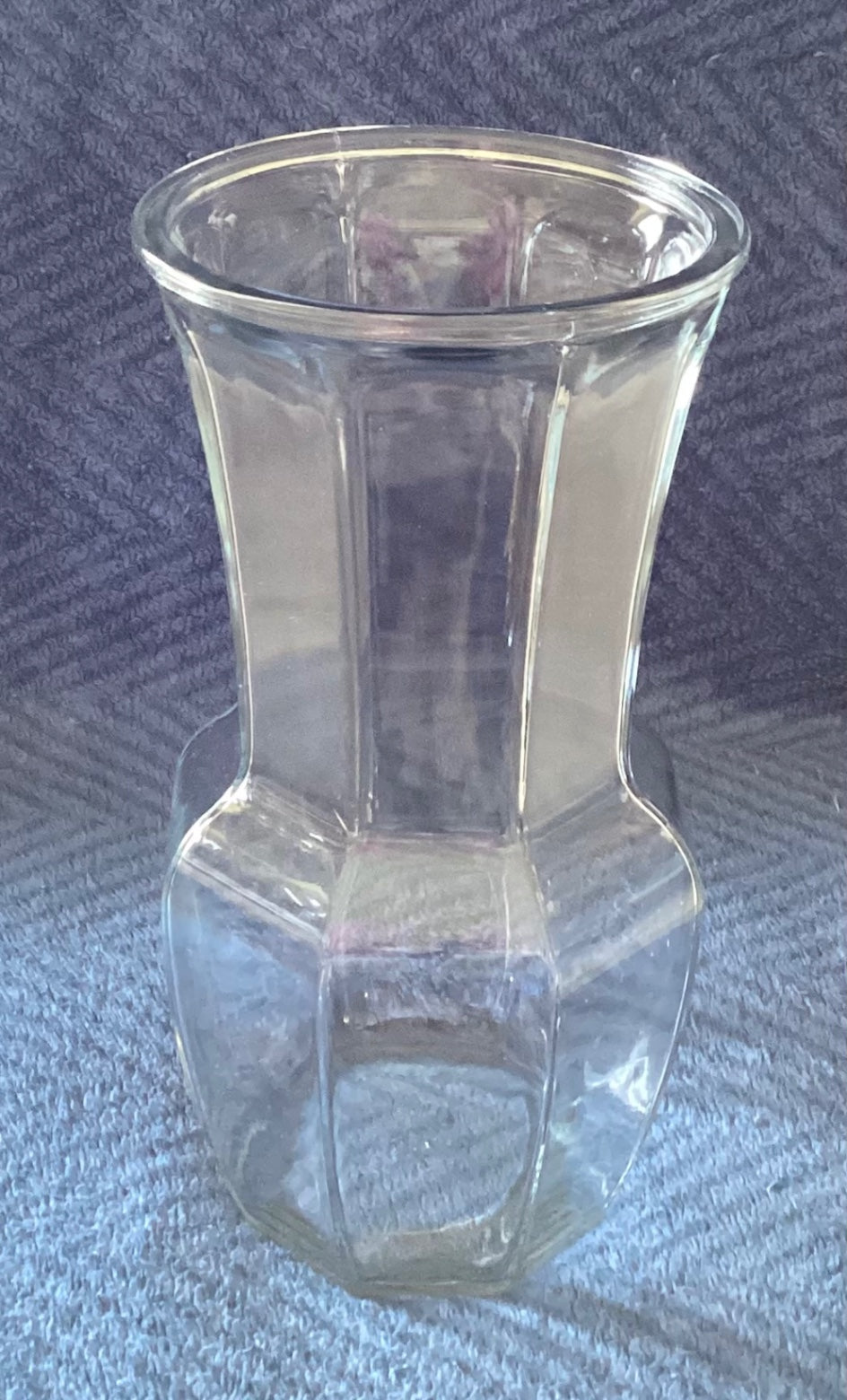 9 1/2 inch tall, clear glass vase