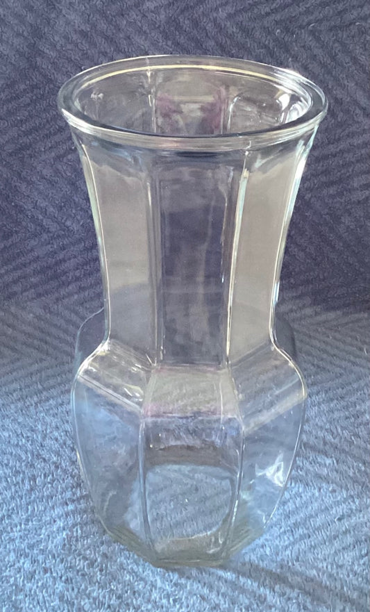 9 1/2 inch tall, clear glass vase