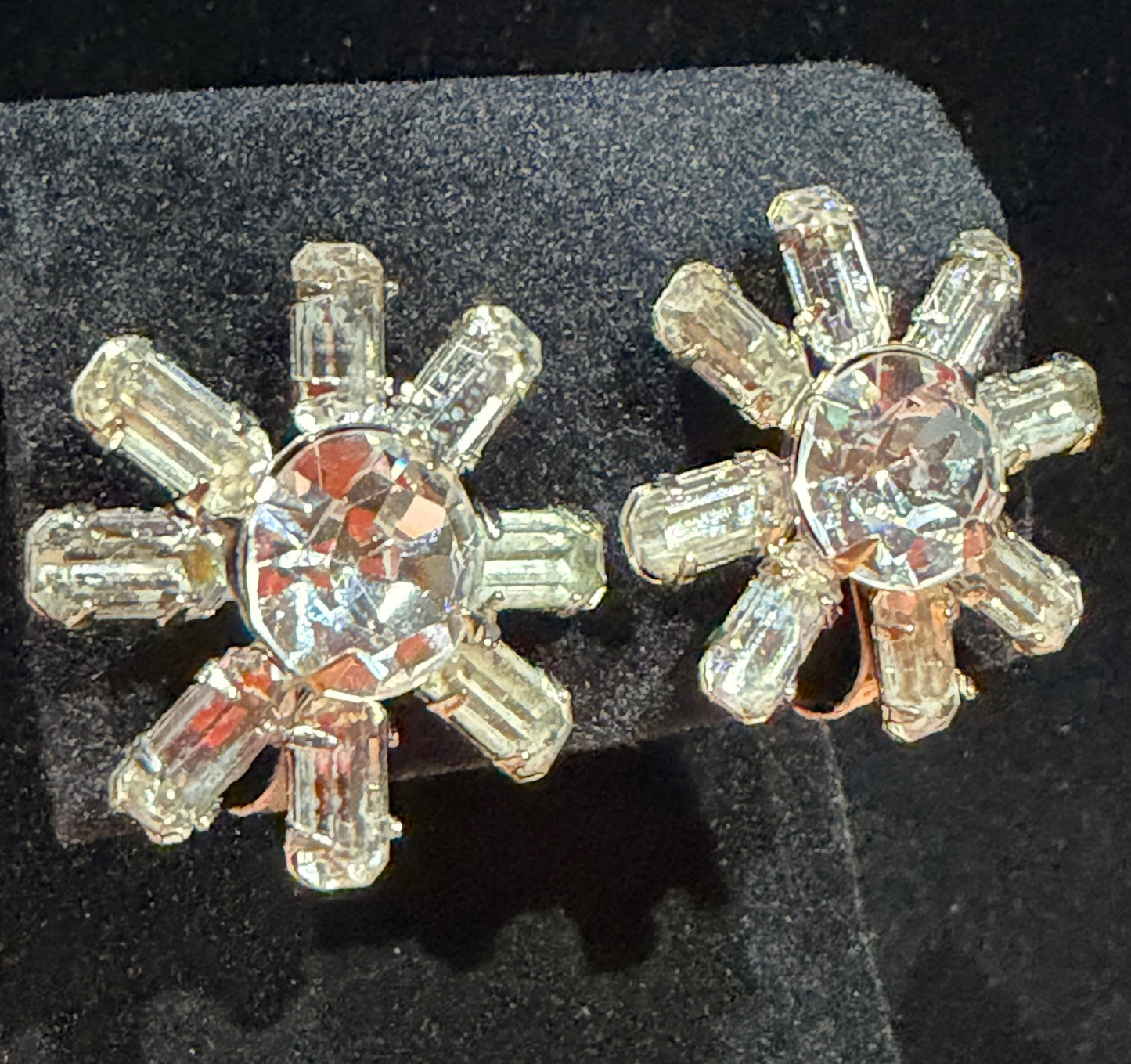 Vtg CLIP ON Rhinestone Star Flower Earrings 