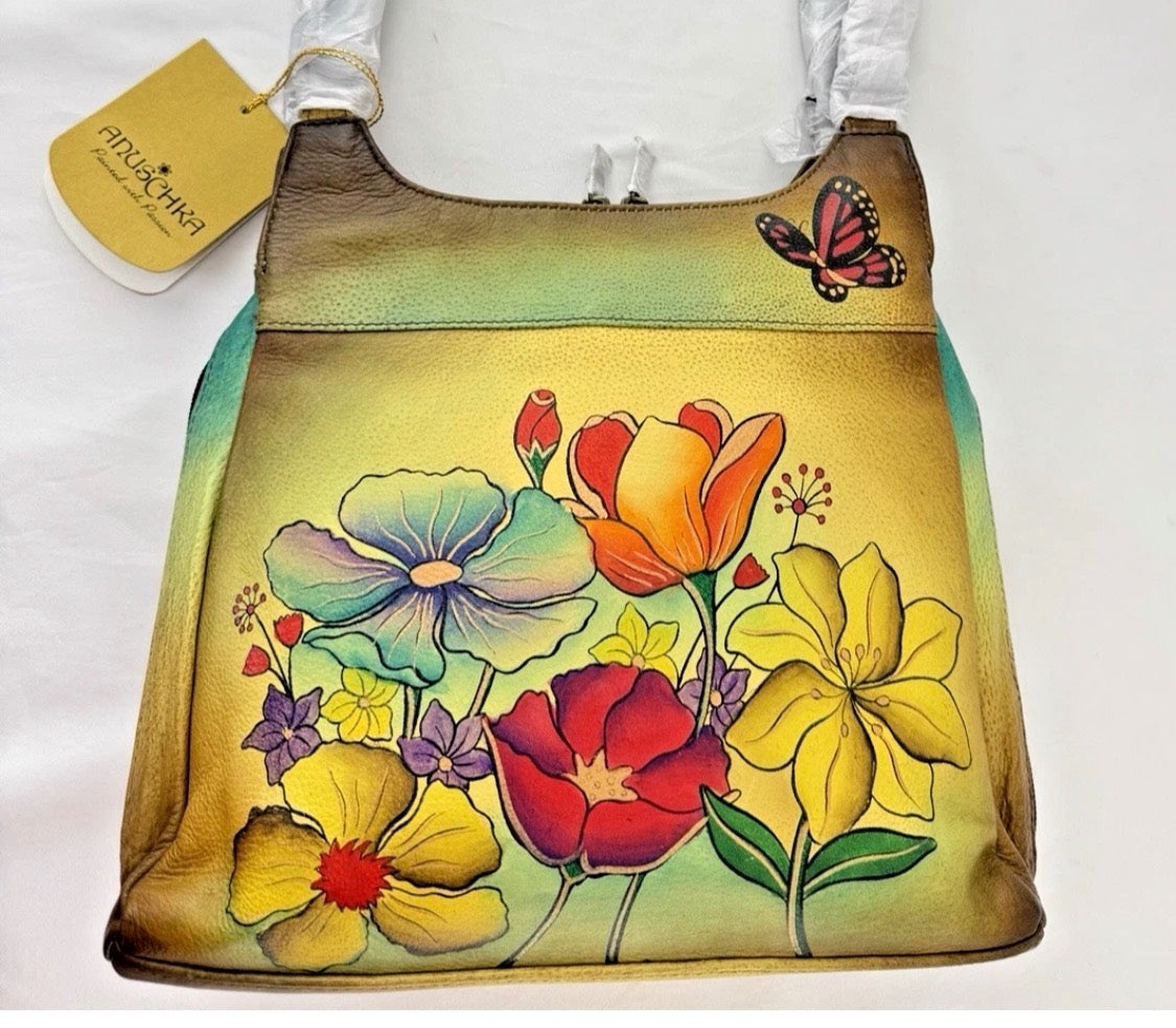 Anuschka PURSE w Matching WALLET Flower Garden