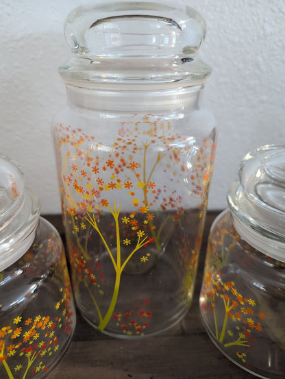 1970's Anchor Hocking Blossoms Glass Canister set