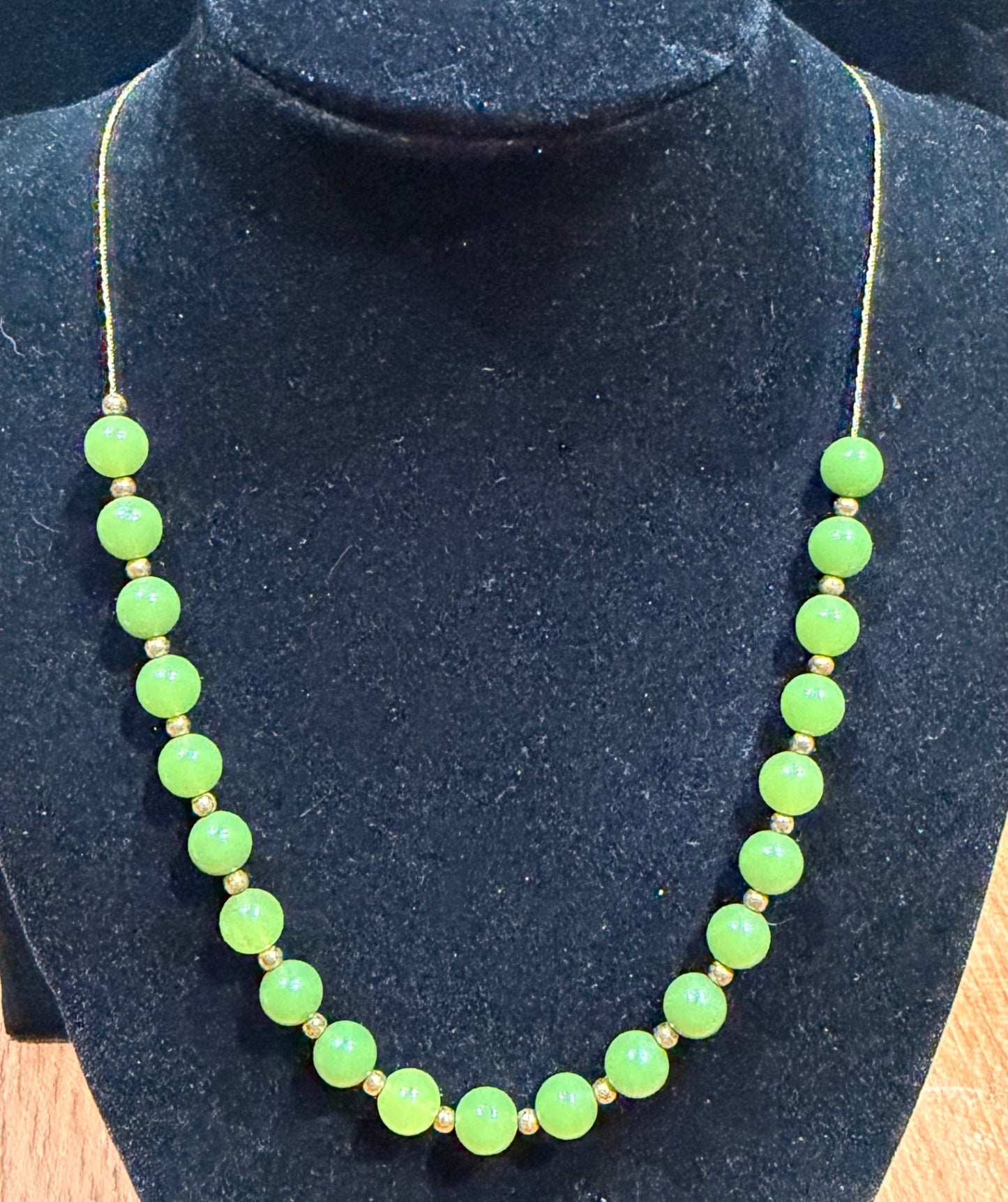 Vintage Green Beaded Necklace on Gold Thread Chain