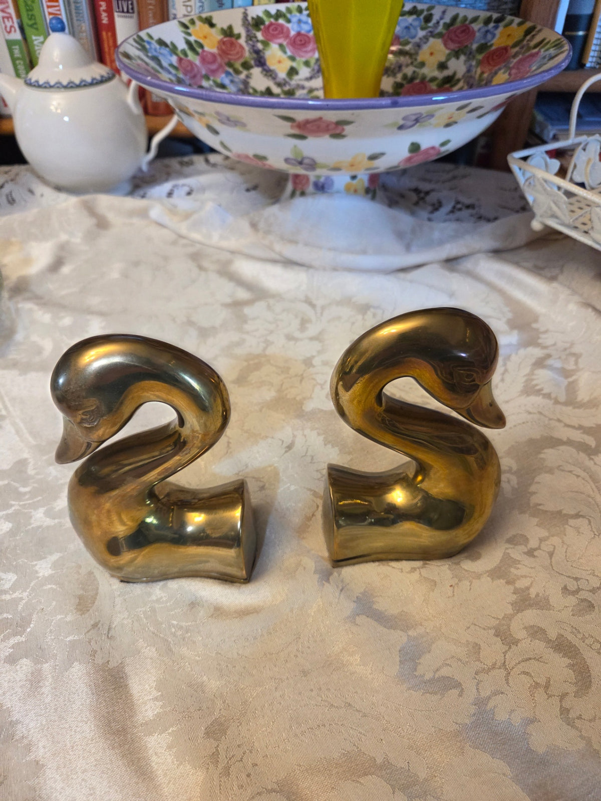 Brass swan bookends