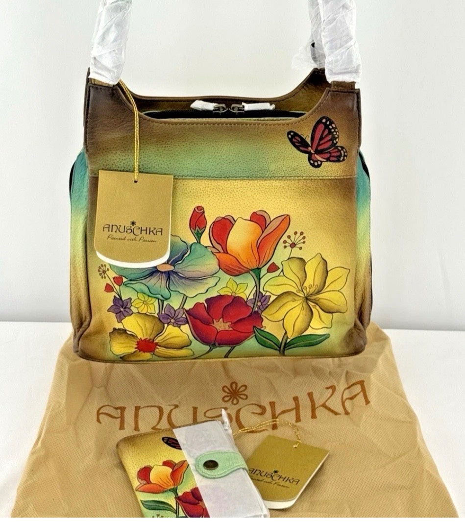 Anuschka PURSE w Matching WALLET Flower Garden