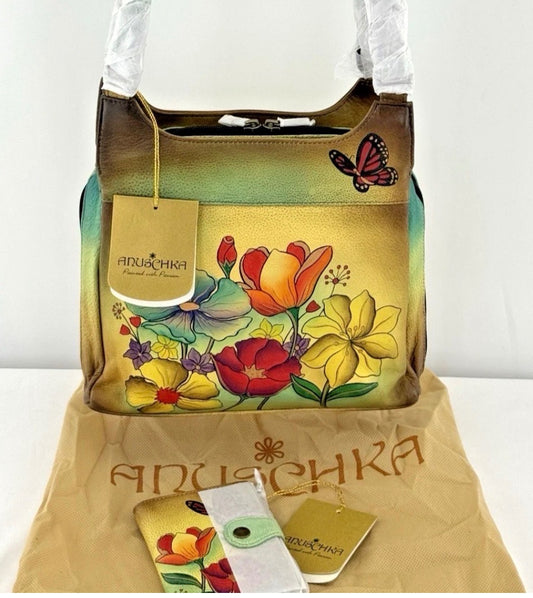 Anuschka PURSE w Matching WALLET Flower Garden