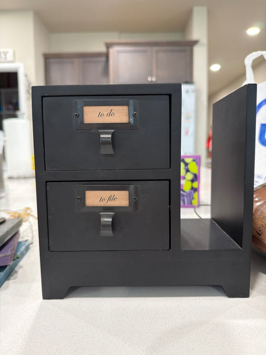 8"x8" Black Wooden 2-Drawered Organizer
