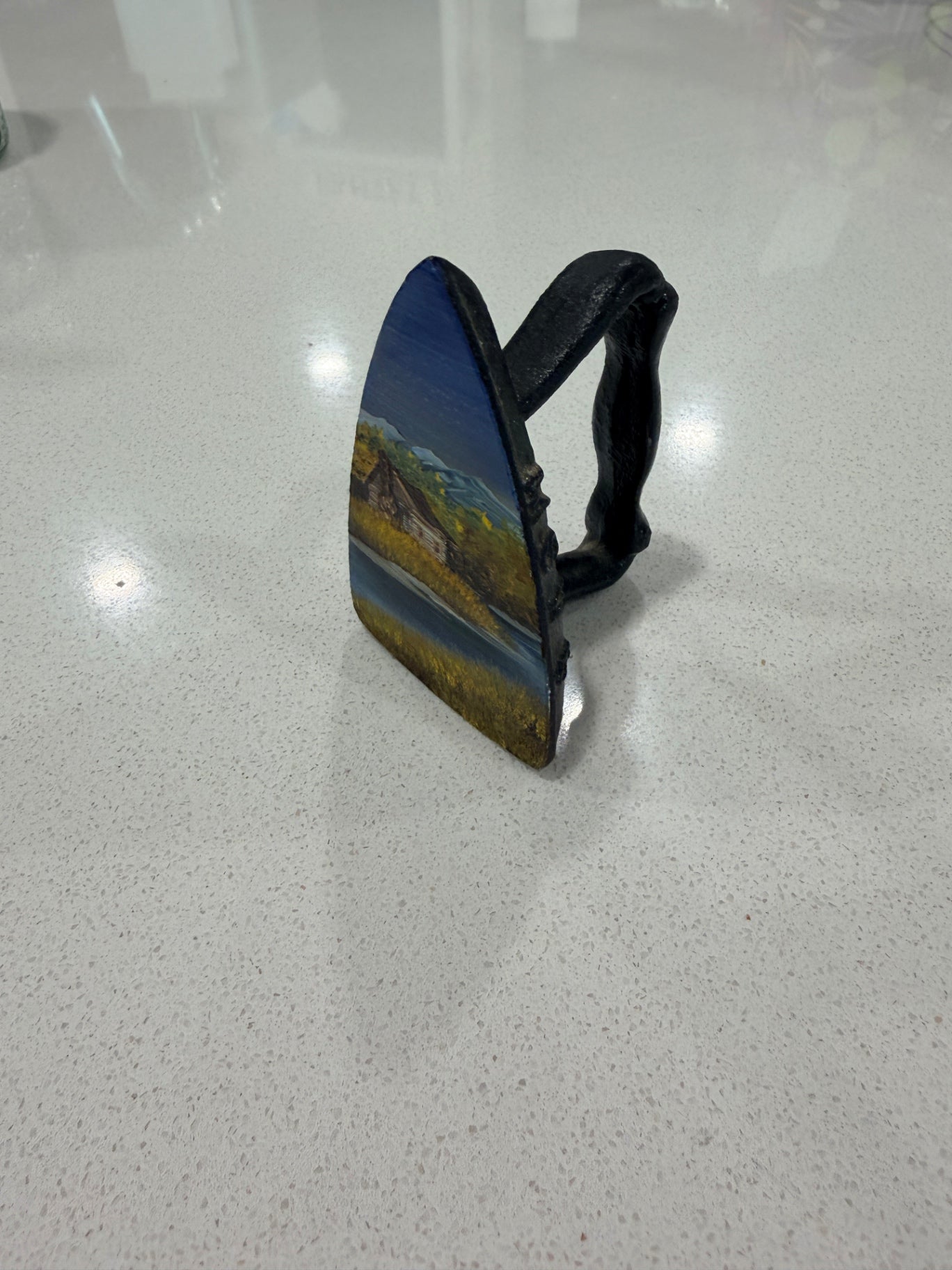 Vintage 2" miniature hand painted sad iron 
