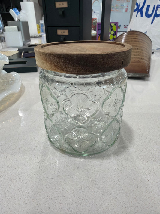 4.5" Begonia Embossed Glass Canister w/ Wooden Lid