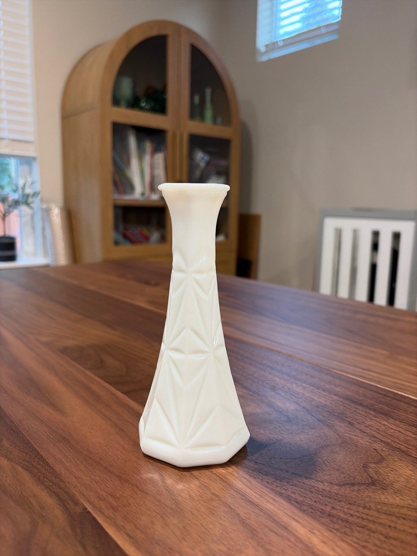 Vintage Hoosier Bud Vase 5.75" White Milk Glass Starburst Design Flower Opaque