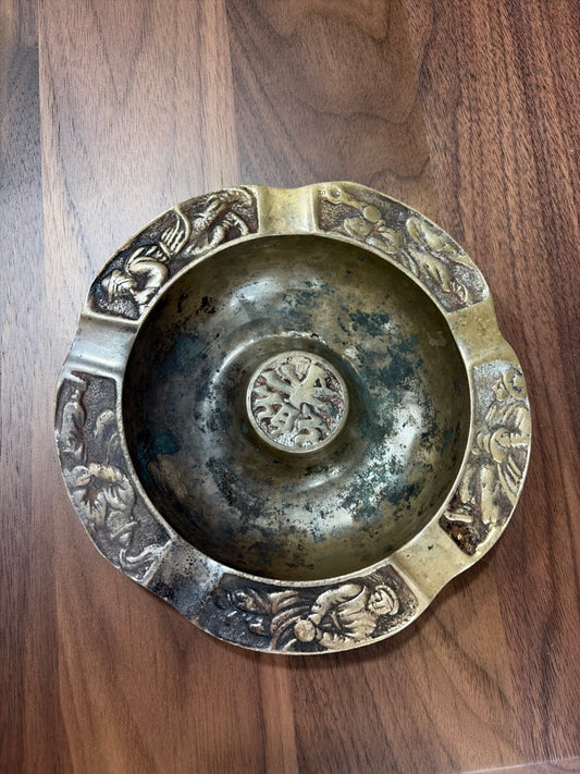 Vintage MCM Korean Brass Ashtray Musicians - 6” Diameter
