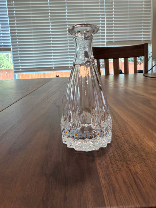 4.25" Fluted Forget-Me-Not Handpainted Glass Bud Vase