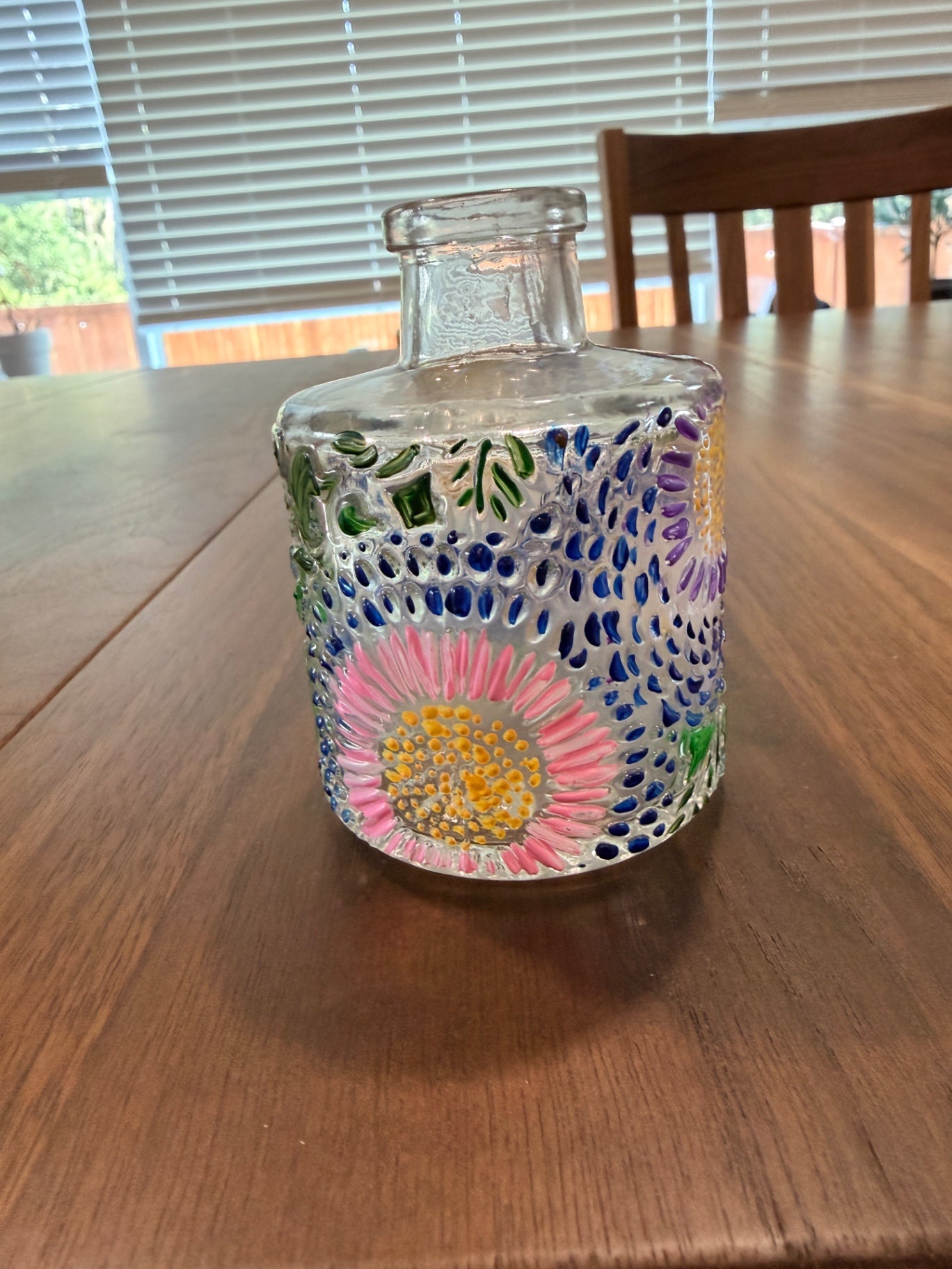3.5" Tall Handpainted "Flowered Mosaic" Embossed Glass Bud Vase