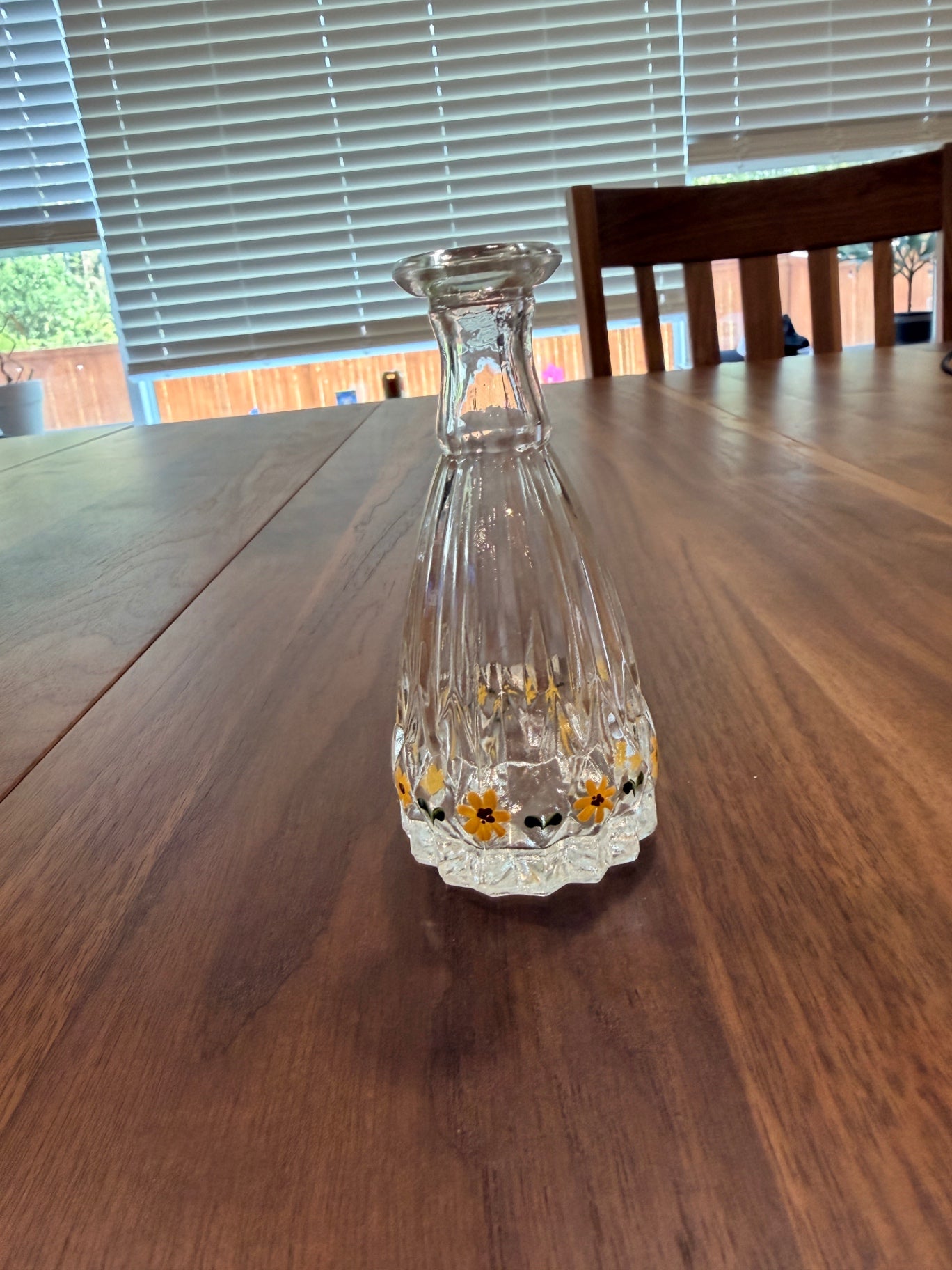 4.25" Tall Hand painted "Yellow Daisies" Glass Bud Vase