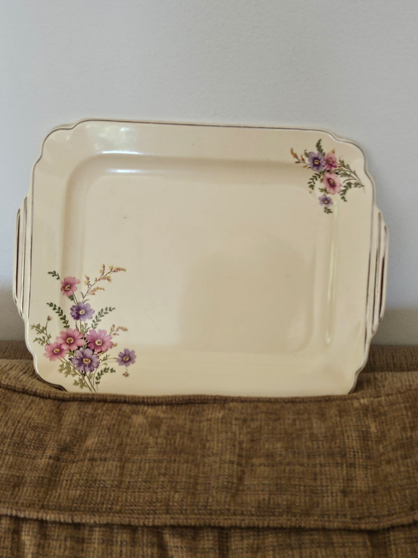 Vintage serving plate w/floral and silver edging