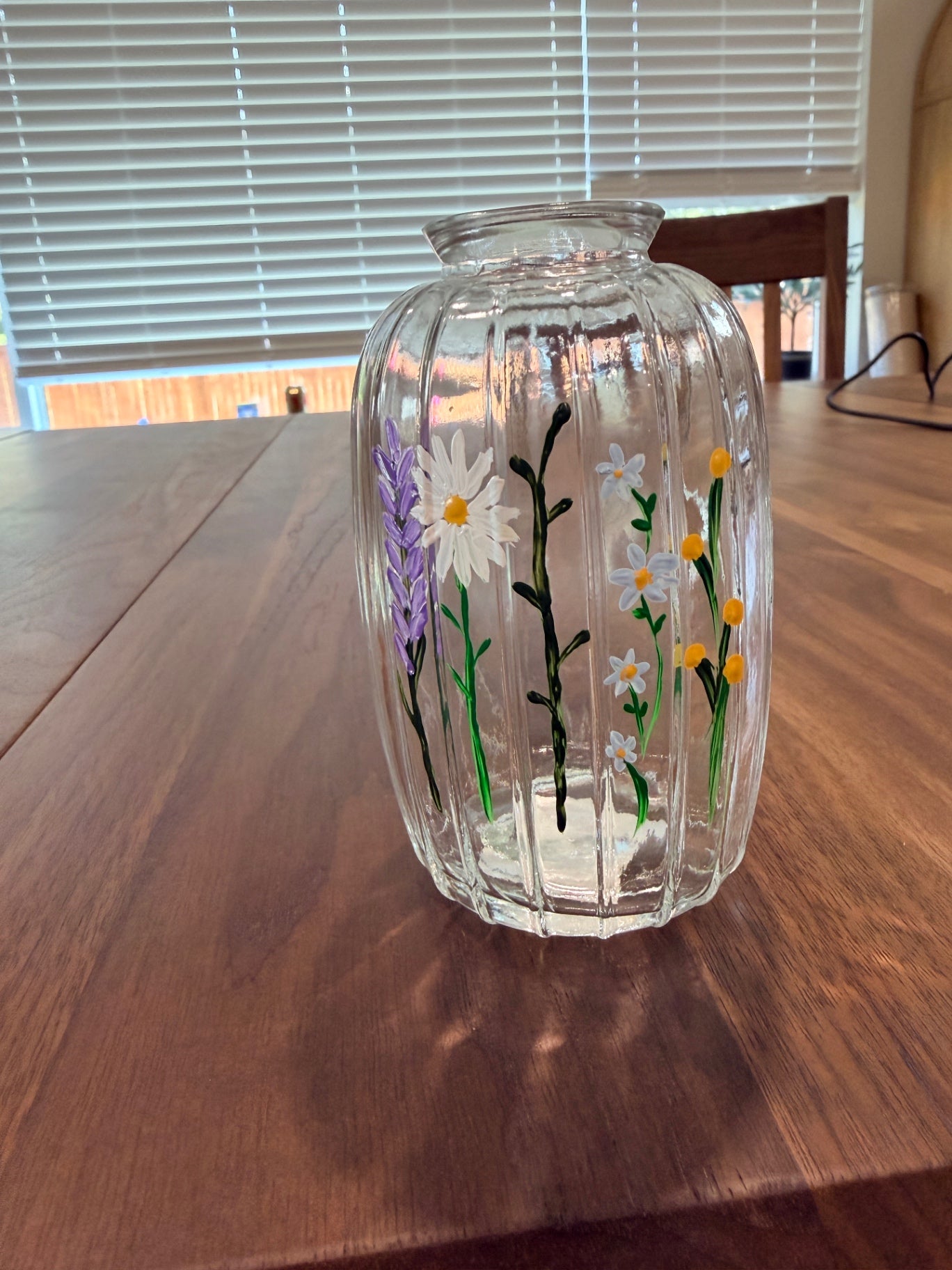 4.75" Tall Barrel Shaped "Wildflowers" Ribbed Glass Bud Vase