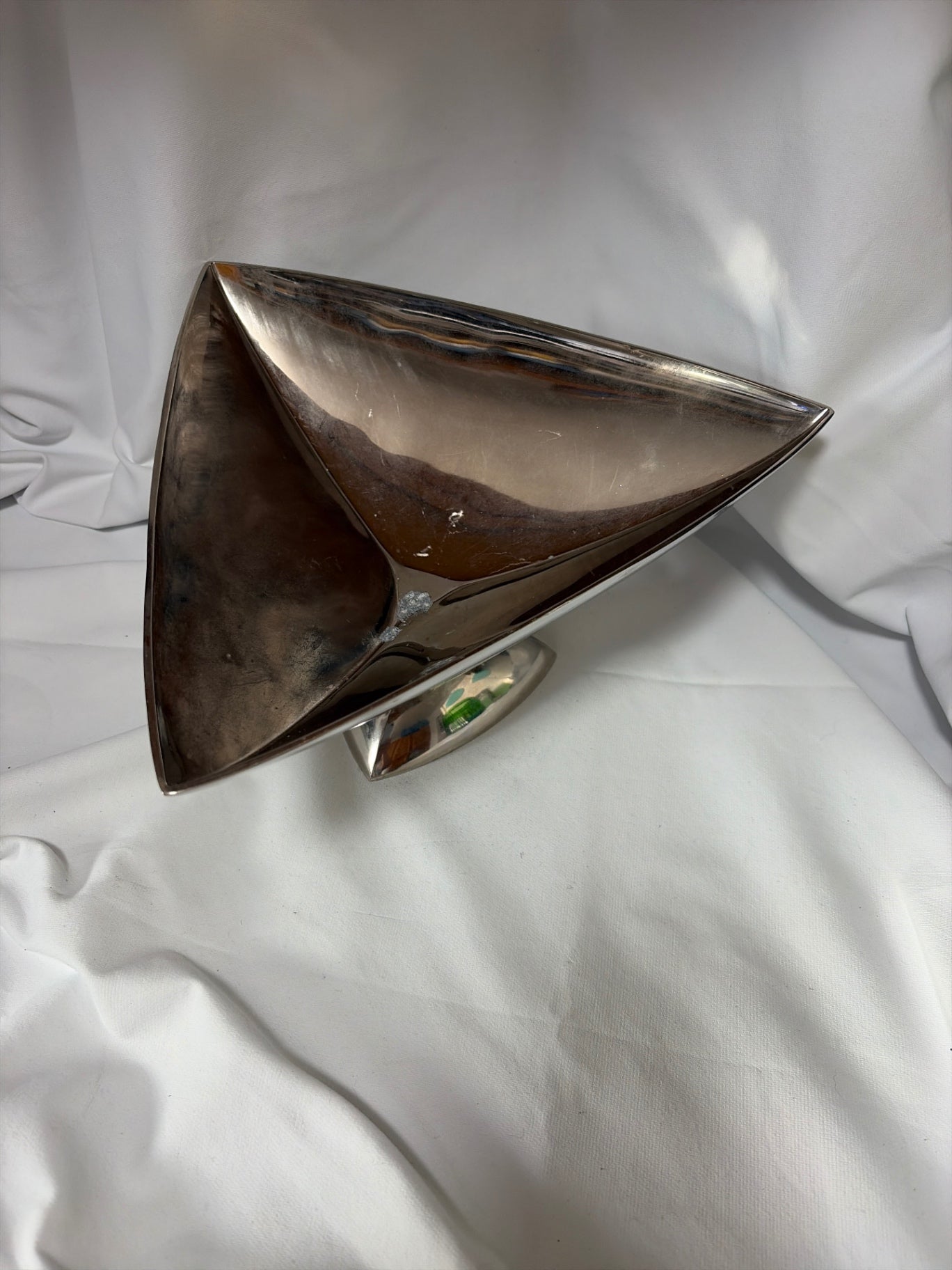 Silver plated triangular pedestal bowl