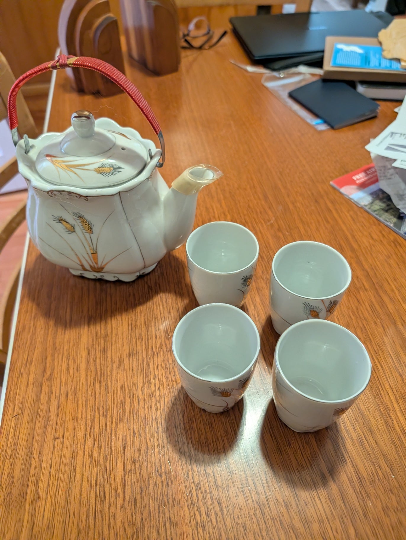 Vintage Ceramic Teapot with Matching Teacups