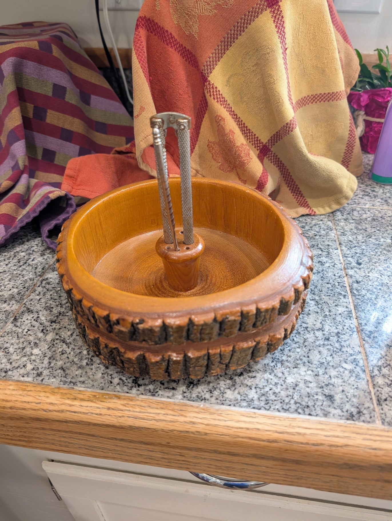 Vintage Ellwood Rusticware Log Nut Dish with Cracker and Picker