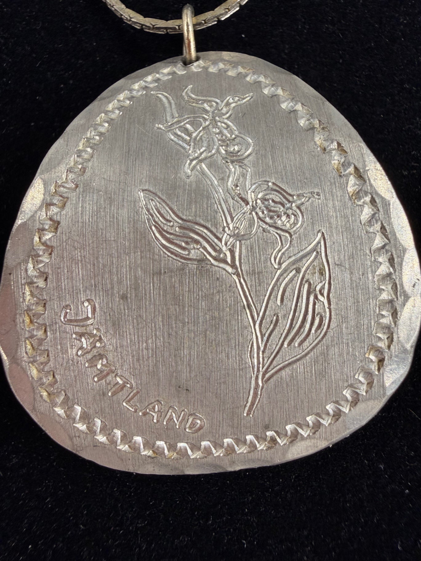 Vintage Swedish Handmade Pewter Floral Pendant - 1.5”