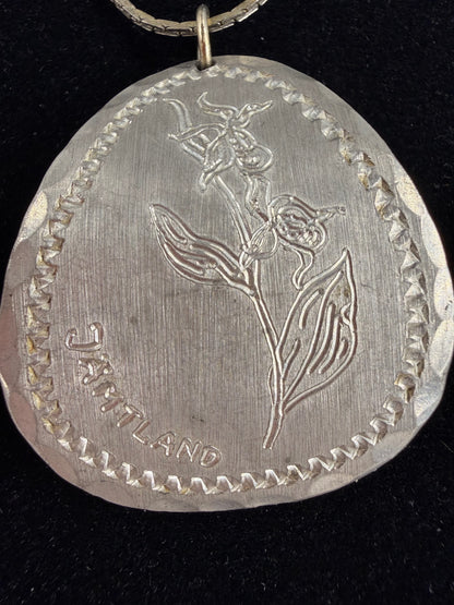 Vintage Swedish Handmade Pewter Floral Pendant - 1.5”