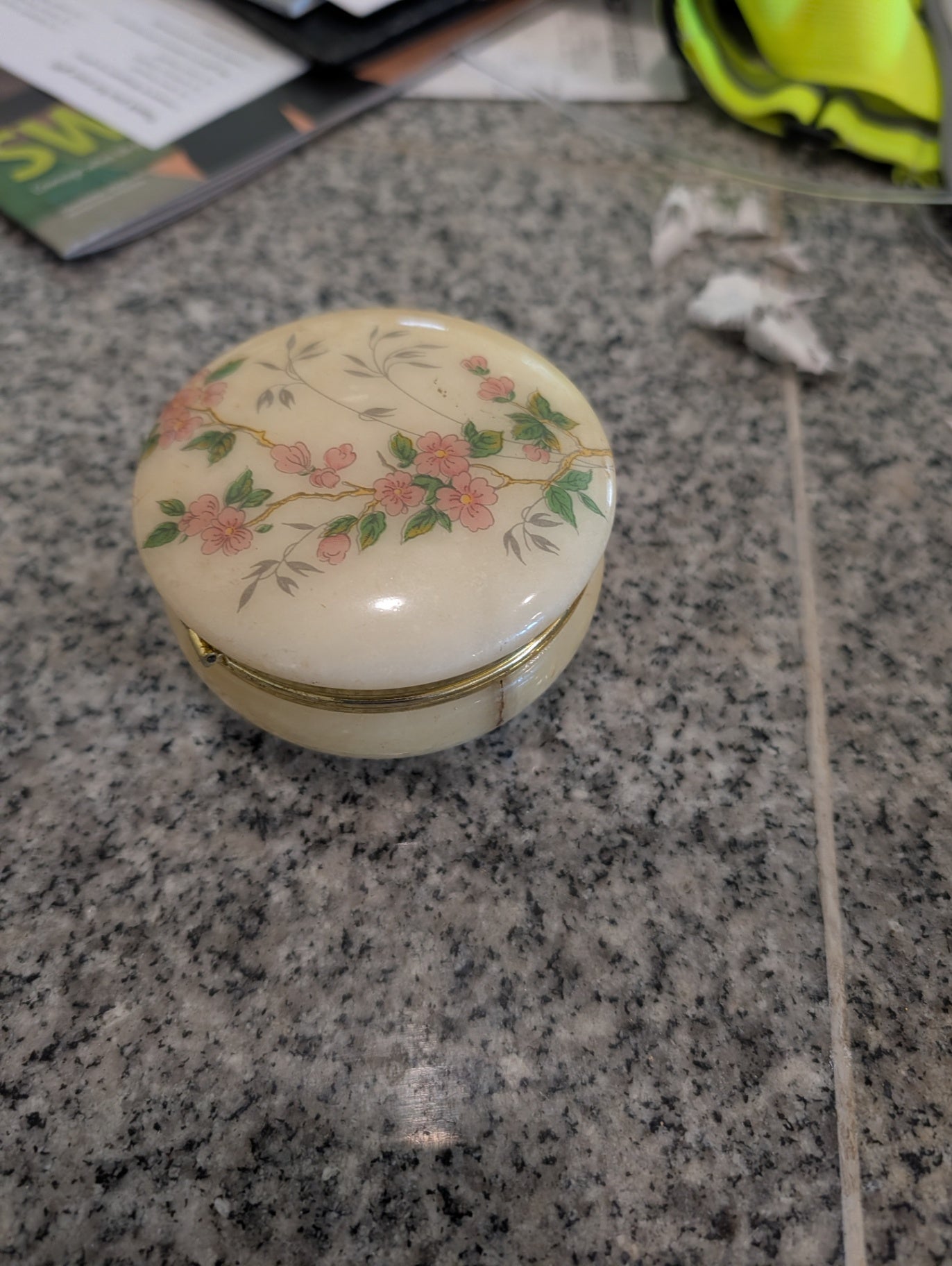Vintage Flowered Alabaster Vintage Box
