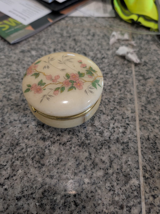 Vintage Flowered Alabaster Vintage Box