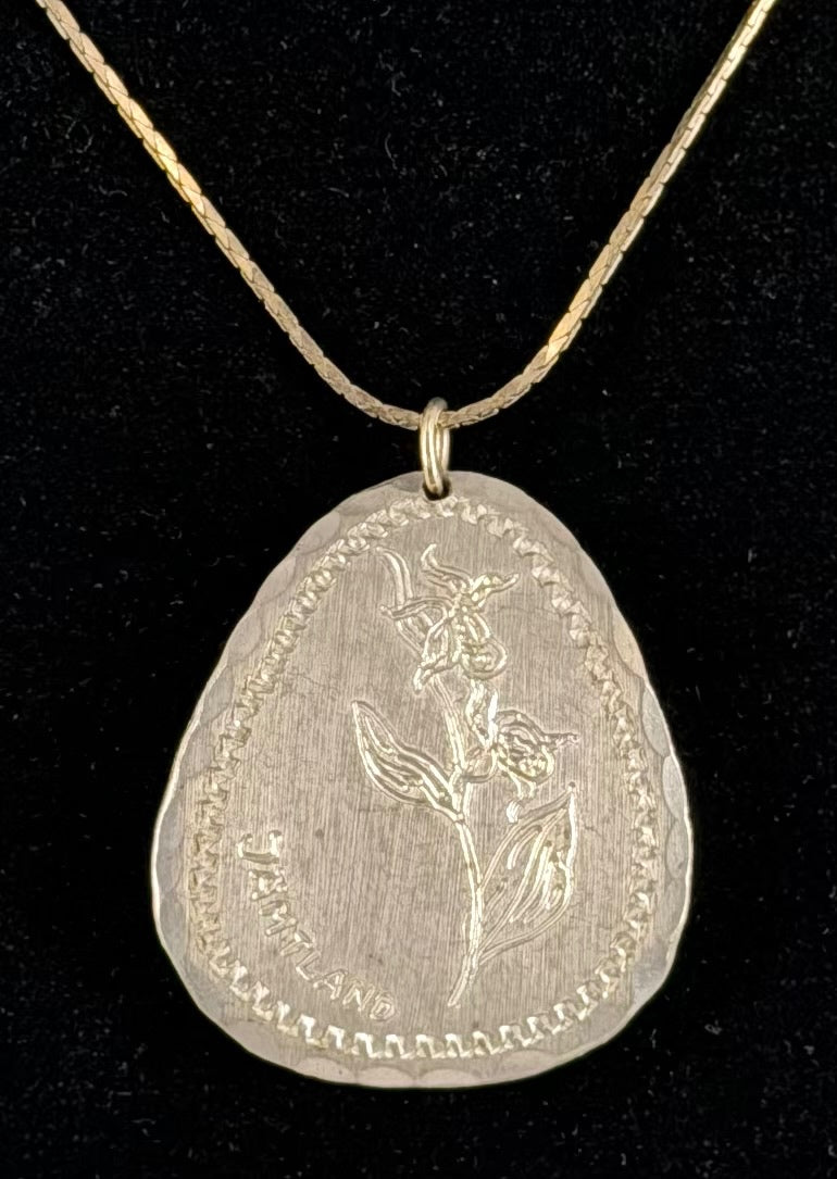 Vintage Swedish Handmade Pewter Floral Pendant - 1.5”