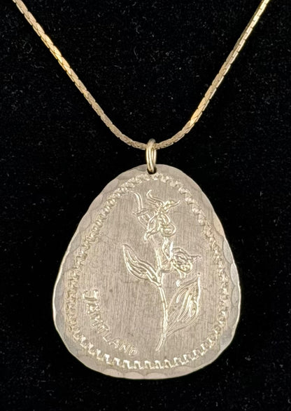 Vintage Swedish Handmade Pewter Floral Pendant - 1.5”