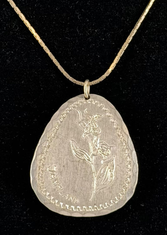 Vintage Swedish Handmade Pewter Floral Pendant - 1.5”