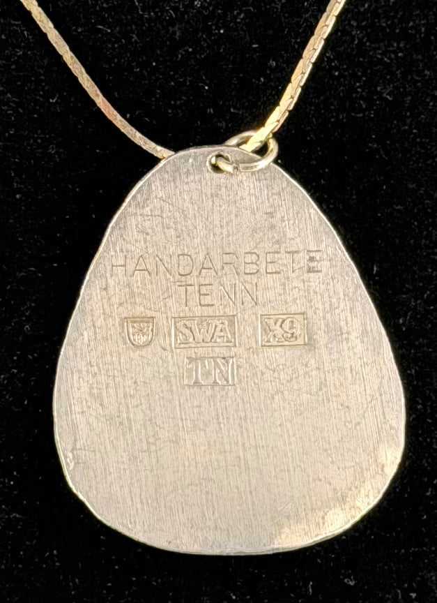 Vintage Swedish Handmade Pewter Floral Pendant - 1.5”