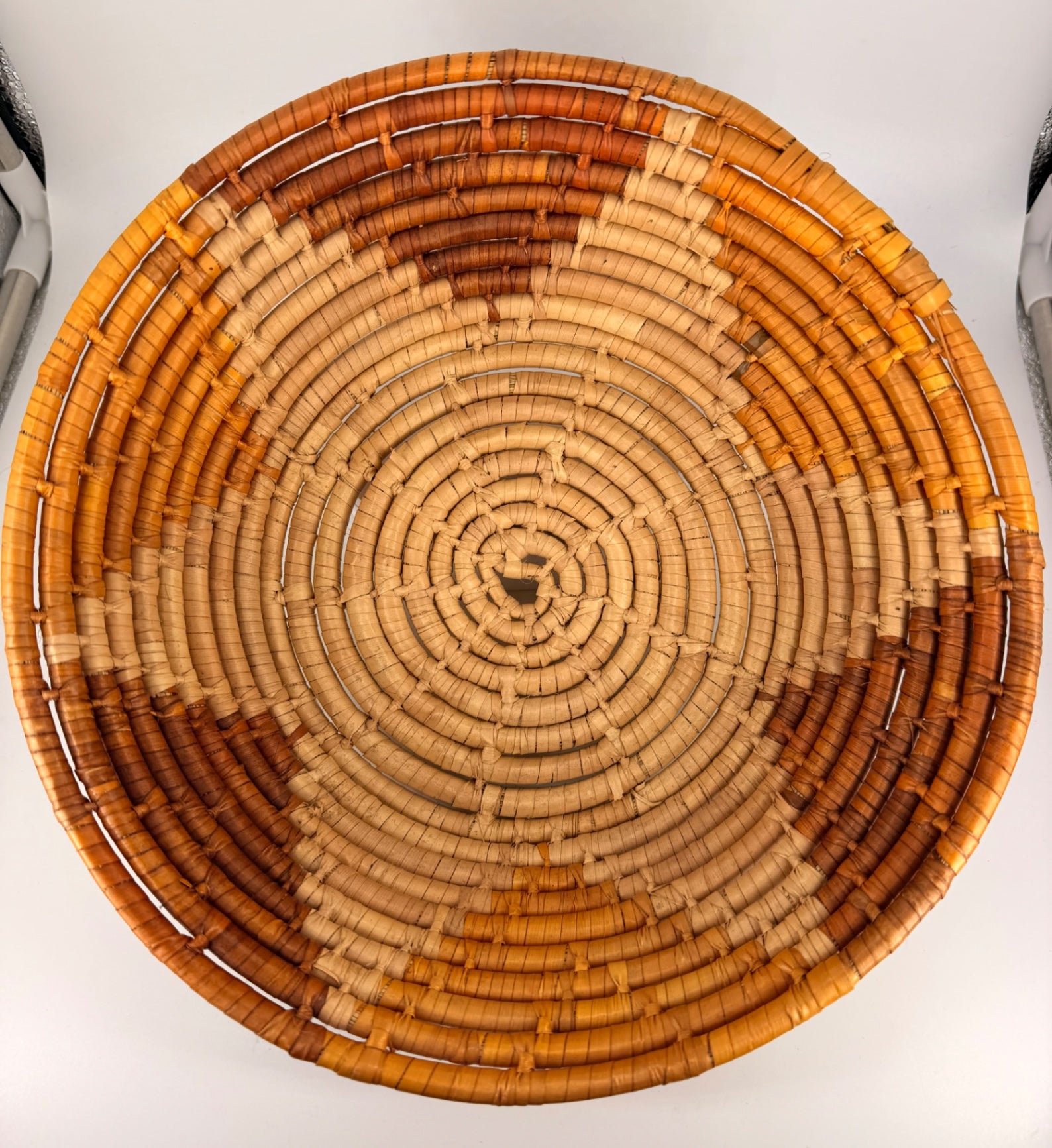 Handwoven Ugandan Papyrus Coiled Basket East African Folk Art – 10½