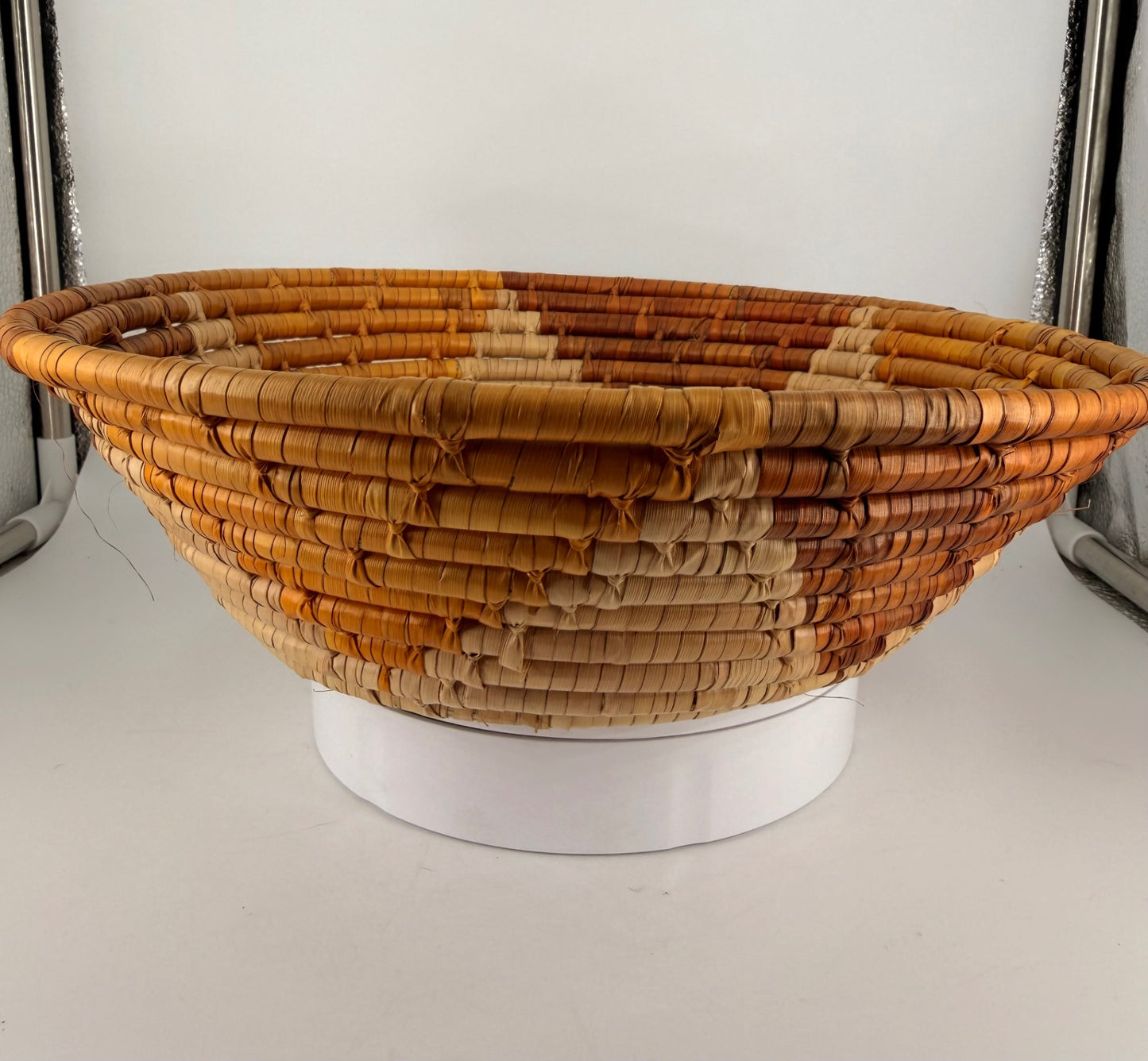 Handwoven Ugandan Papyrus Coiled Basket East African Folk Art – 10½