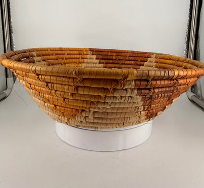 Handwoven Ugandan Papyrus Coiled Basket East African Folk Art – 10½