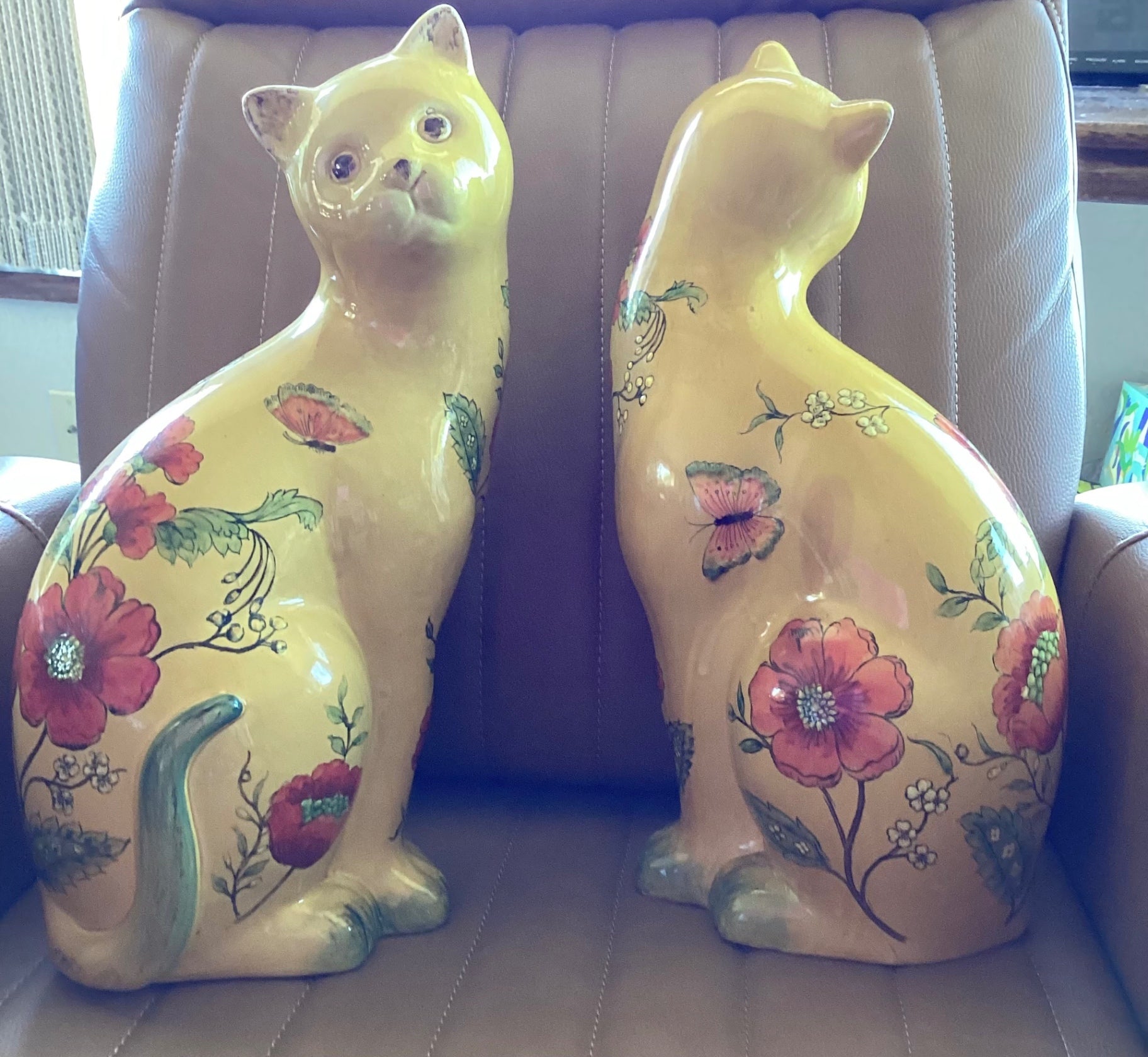 Pair of 16 inch artfully painted ceramic cats
