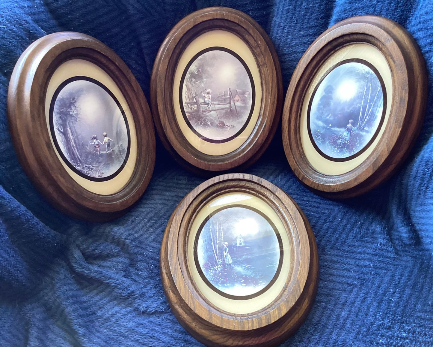 Mid Century carved wood framed print set