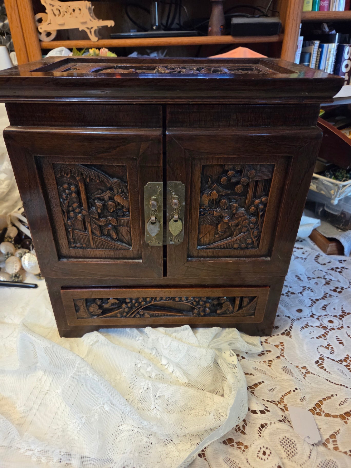 Hand carved Chinese jewelry chest