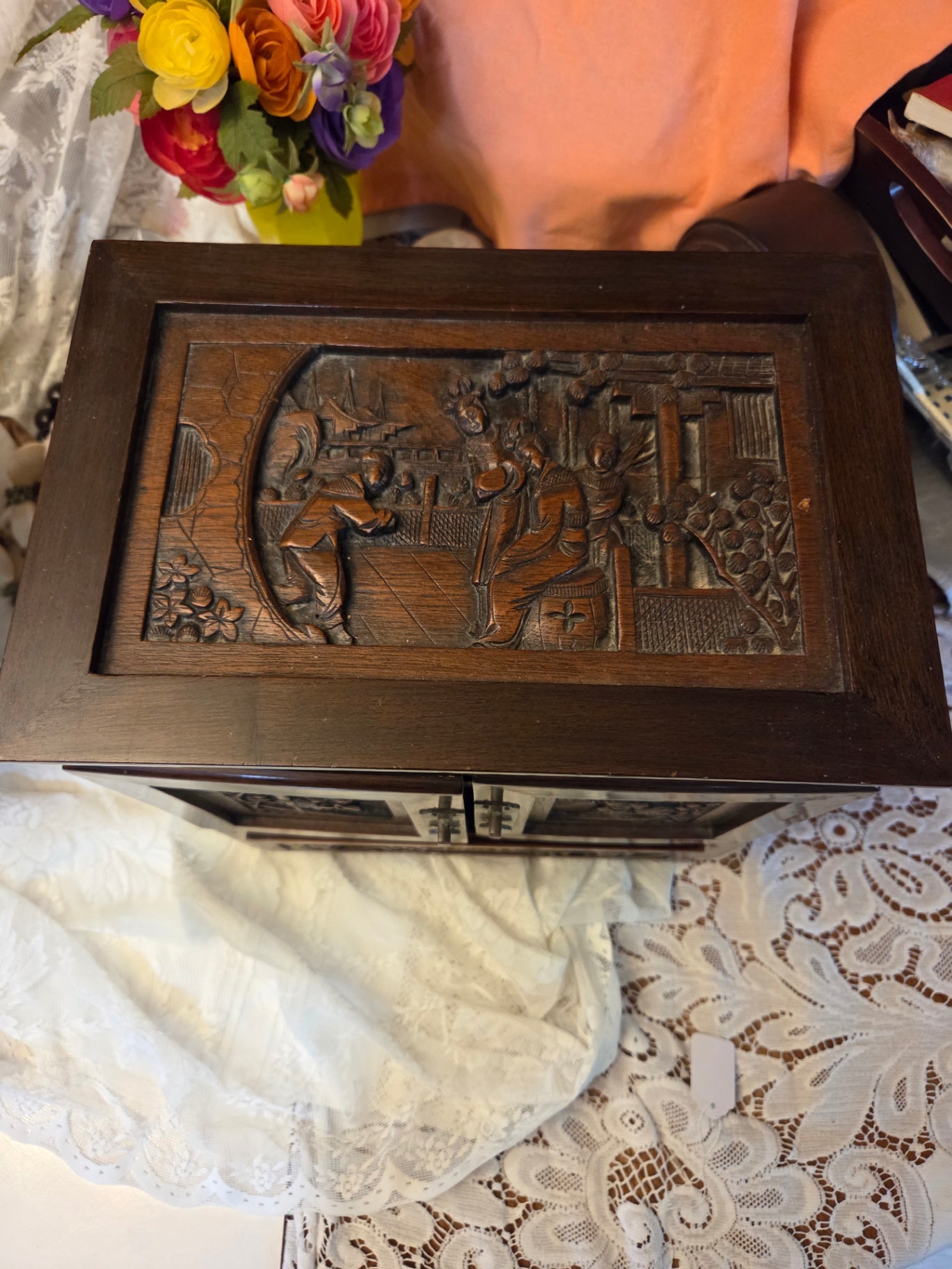 Hand carved Chinese jewelry chest