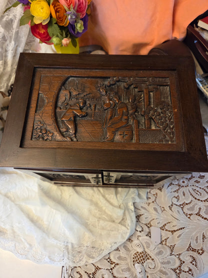 Hand carved Chinese jewelry chest