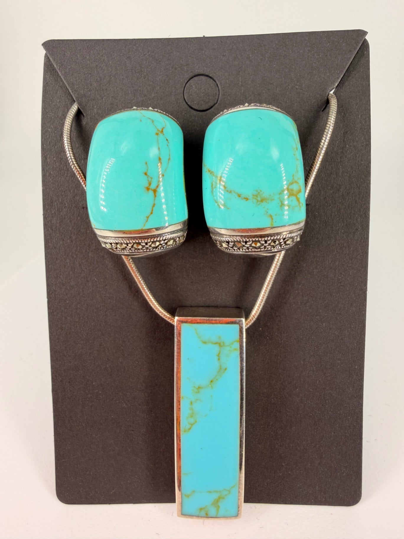 Vintage 925 Silver Turquoise Necklace & Earring Set