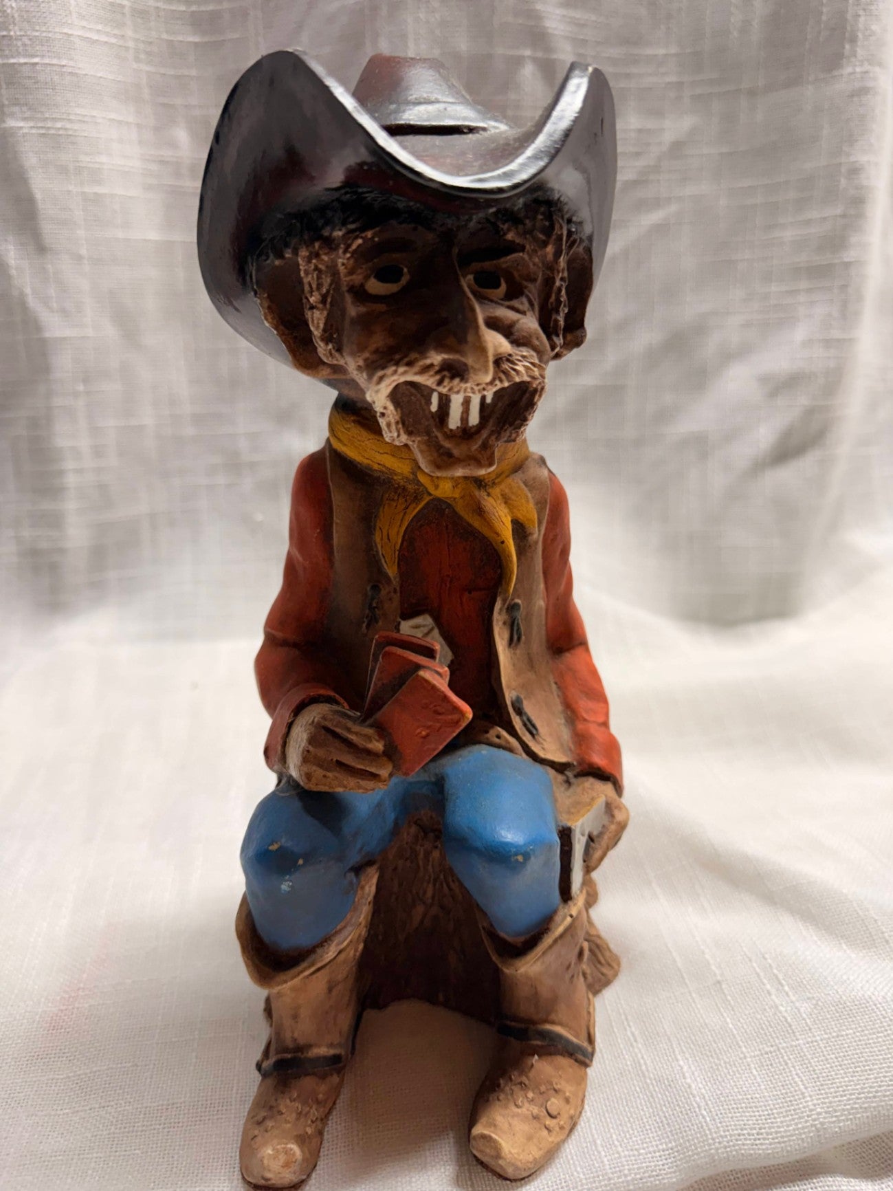 Vintage Humorous Cowboy Poker Player Figurine | Western Caricature Card Game Statue