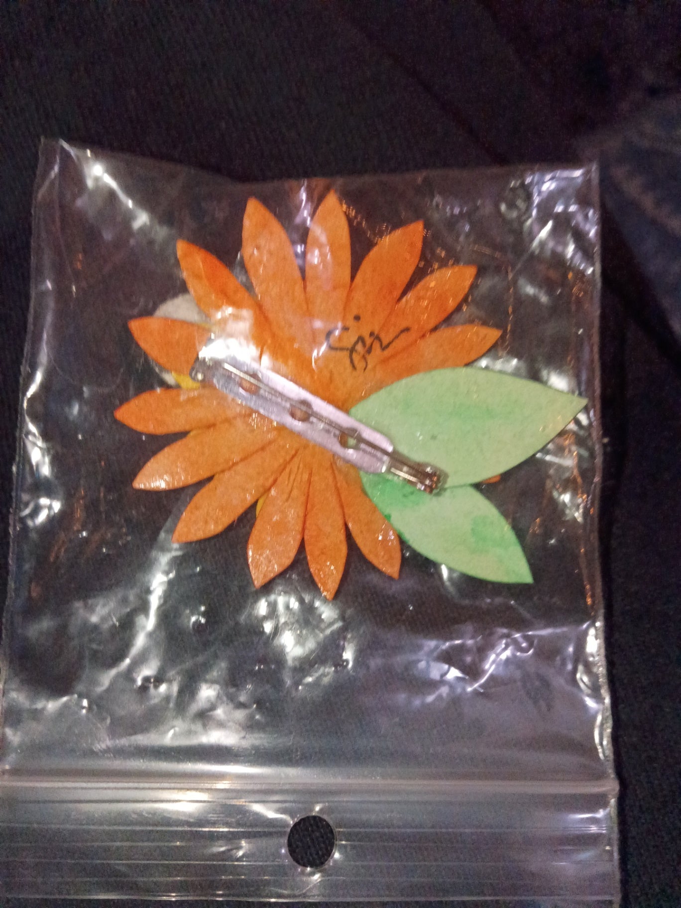 Handmade Layered Flower & Ladybug Pin | Signed Artisan Craft Brooch