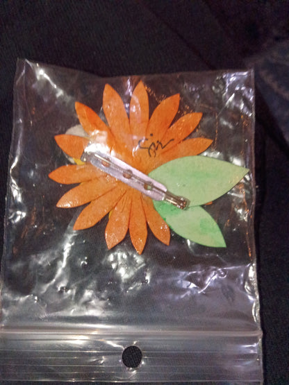 Handmade Layered Flower & Ladybug Pin | Signed Artisan Craft Brooch