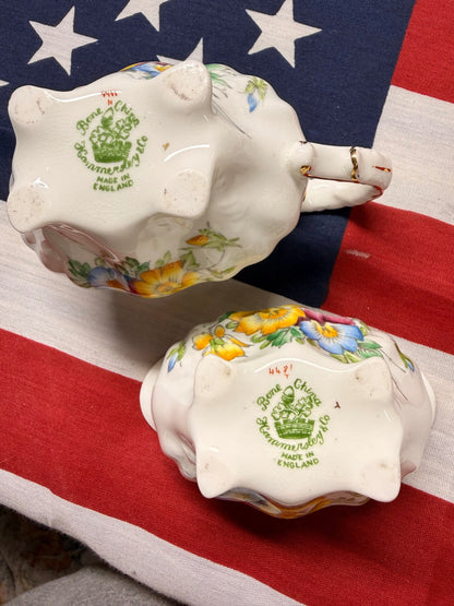 Vintage Hammersley & Co. Bone China Creamer & Sugar Bowl Set | Made in England Floral