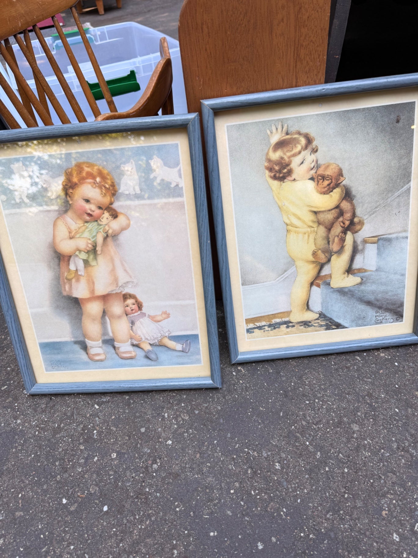 Pair of Vintage Framed Bessie Pease Gutmann Prints | Children & Toys Nursery Art