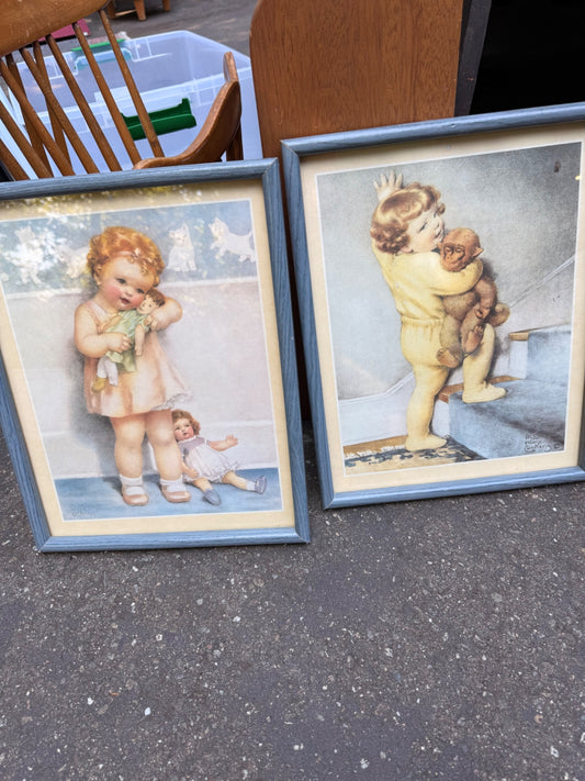 Pair of Vintage Framed Bessie Pease Gutmann Prints | Children & Toys Nursery Art